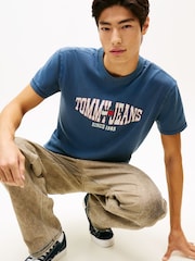 Tommy Jeans Blue Wavy Flag Jersey T-Shirt - Image 4 of 5