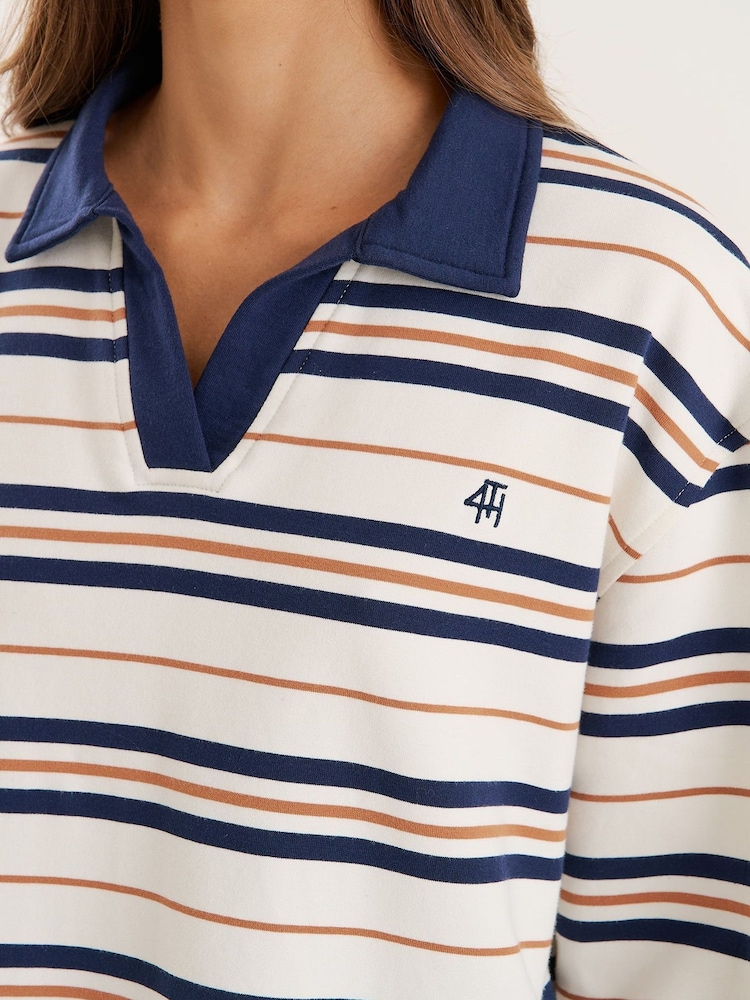 4th & Reckless Blue Stripe Rugby Polo Top - Image 5 of 5