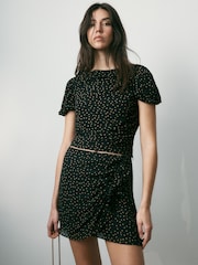 BHOEM Monochrome Polka Dots Ruched Side Draped Mini Skirt - Image 1 of 4