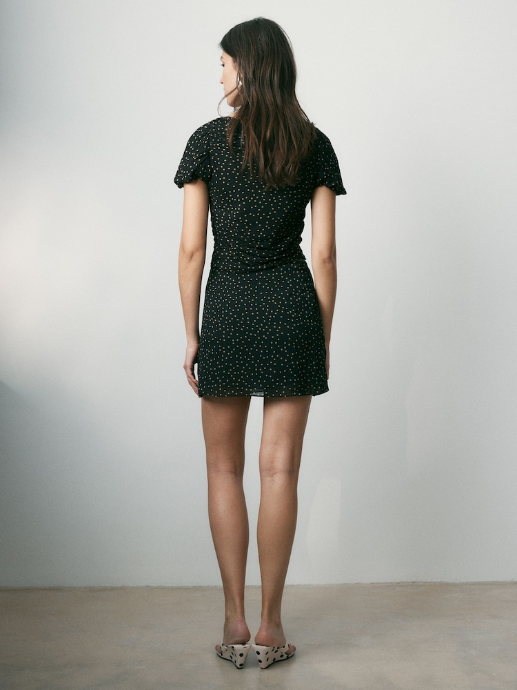 BHOEM Monochrome Polka Dots Ruched Side Draped Mini Skirt - Image 4 of 4