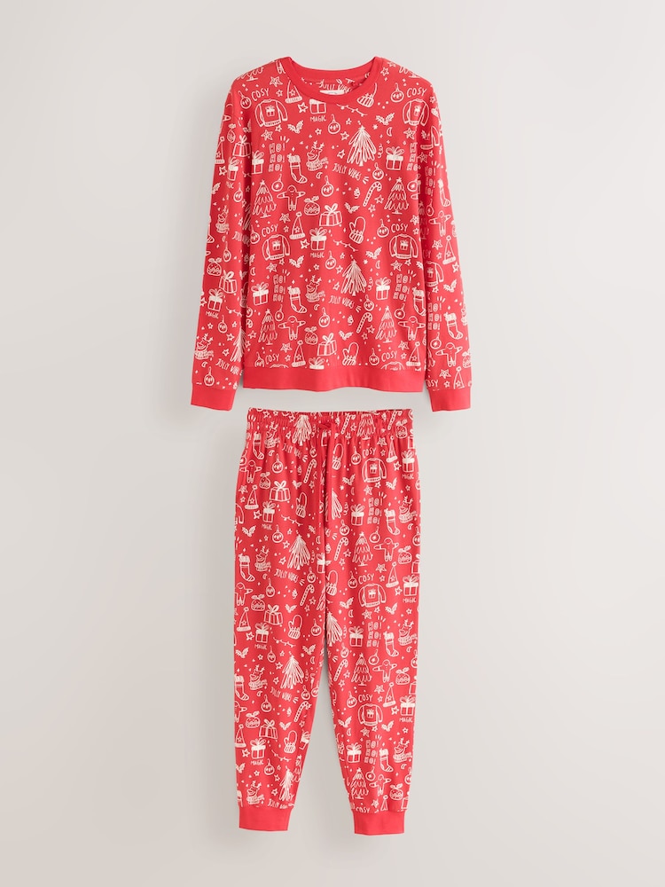 Red Jolly Vibes Matching Family Christmas Long Sleeve Pyjamas - Image 1 of 5