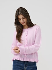 JDY Pink Long Sleeve Frill Detail Cardigan - Image 1 of 7