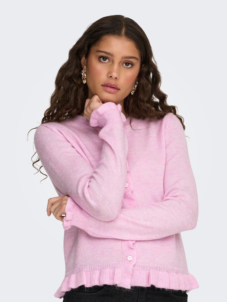 JDY Pink Long Sleeve Frill Detail Cardigan - Image 2 of 7