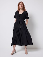 Svart - SCAMP & DUDE Rynket midikjole med glidelås foran - Bilde 1 av 3