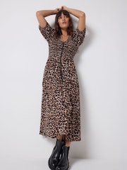 Brun - SCAMP & DUDE Rynket midikjole med glidelås foran - Bilde 1 av 6