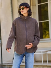 Seraphine Brown Borg Maternity & Baby-Wearing 3-in-1 Fleece Jacket - Image 5 of 8