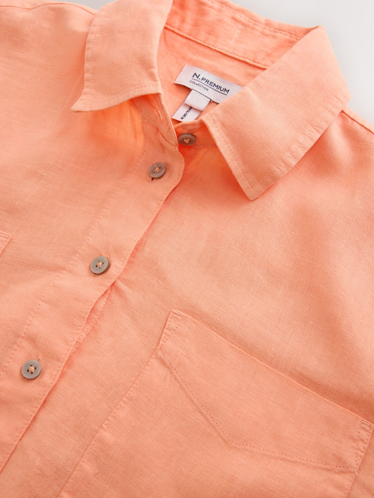 Peach Pink 100% Linen N. Premium Long Sleeve Shirt - Image 3 of 3 Peach Pink 100% Linen N. Premium Long Sleeve Shirt - Image 3 of 3