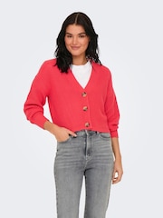 ONLY Red Ribbed Cardigan - Image 1 of 6