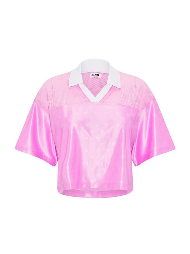 Victoria's Secret Pink Pink Lollipop Satin Mesh Cropped Jersey - Image 3 of 3 Victoria's Secret Pink Pink Lollipop Satin Mesh Cropped Jersey - Image 3 of 3