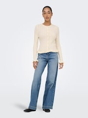 ONLY Cream Cable Knit Frill Detail Cardigan - Image 3 of 7