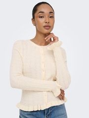 ONLY Cream Cable Knit Frill Detail Cardigan - Image 4 of 7
