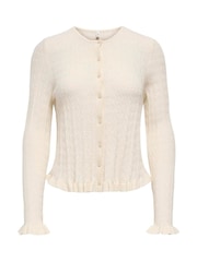 ONLY Cream Cable Knit Frill Detail Cardigan - Image 6 of 7