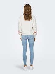 ONLY White Long Sleeve Flower Detail Jumper - Image 3 of 6