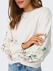 ONLY White Long Sleeve Flower Detail Jumper - Image 4 of 6