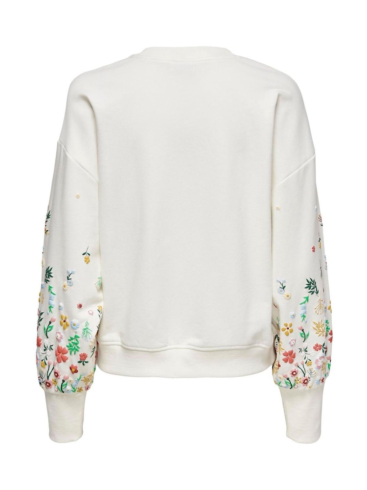 ONLY White Long Sleeve Flower Detail Jumper - Image 6 of 6