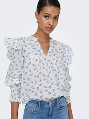 ONLY Frill Detail Long Sleeve Cotton Blouse - 6的图像1｝