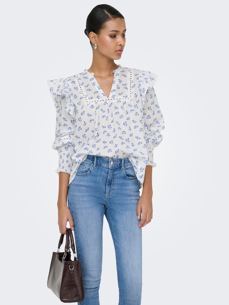 ONLY Frill Detail Long Sleeve Cotton Blouse - 6的图像2｝