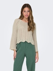 ONLY Natural 3/4 Sleeve Crochet Pullover Jumper - Image 2 of 6