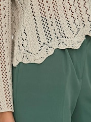 ONLY Natural 3/4 Sleeve Crochet Pullover Jumper - Image 4 of 6