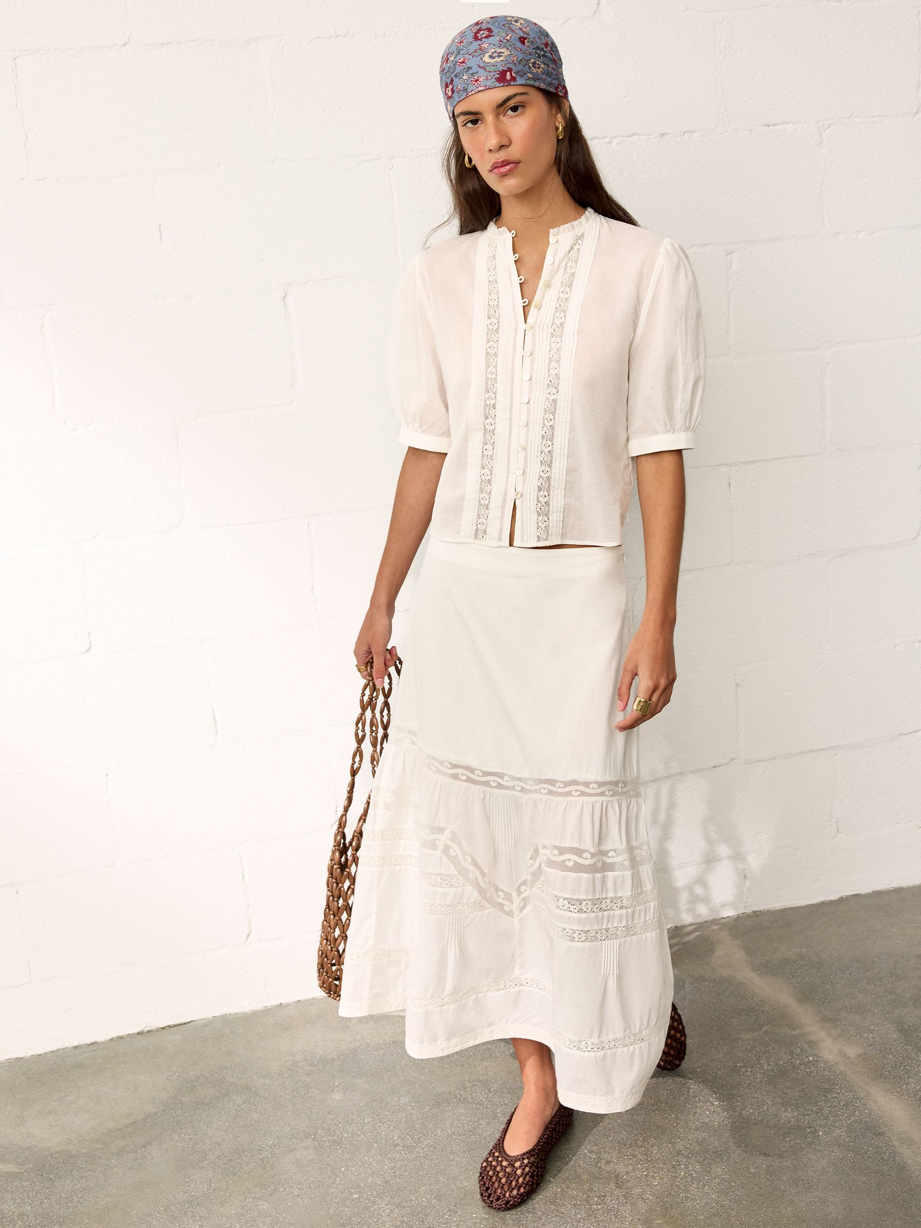 Next：日本 Lace Inserts Romantic Cotton Midi Ruffle Skirt from