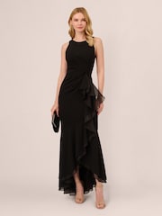 Adrianna Papell Black Ruffle Crepe Halter Dress - Image 3 of 7