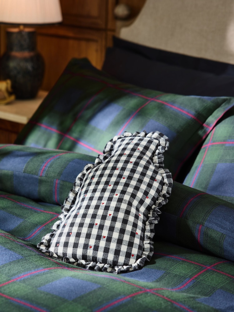 Monochrome Gingham Heart Hot Water Bottle - Image 1 of 5 Monochrome Gingham Heart Hot Water Bottle - Image 1 of 5