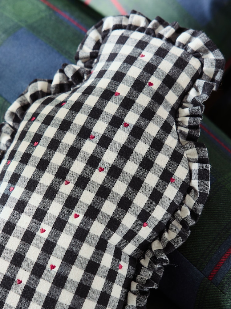 Monochrome Gingham Heart Hot Water Bottle - Image 2 of 5 Monochrome Gingham Heart Hot Water Bottle - Image 2 of 5