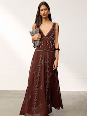 BHOEM Chocolate Brown Beaded Maxi Event Dress - Image 1 of 5