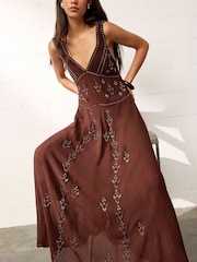 BHOEM Chocolate Brown Beaded Maxi Event Dress - Image 2 of 5
