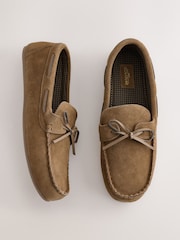 Taupe Brown Suede Bow Moccasins - Image 1 of 6