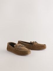 Taupe Brown Suede Bow Moccasins - Image 2 of 6
