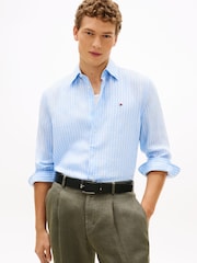 Tommy Hilfiger Cloudy Blue / Stripe Regular Fit Bengal Stripe Pure Linen Shirt - Image 1 of 5