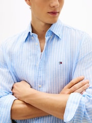 Tommy Hilfiger Cloudy Blue / Stripe Regular Fit Bengal Stripe Pure Linen Shirt - Image 4 of 5