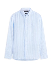 Tommy Hilfiger Cloudy Blue / Stripe Regular Fit Bengal Stripe Pure Linen Shirt - Image 5 of 5