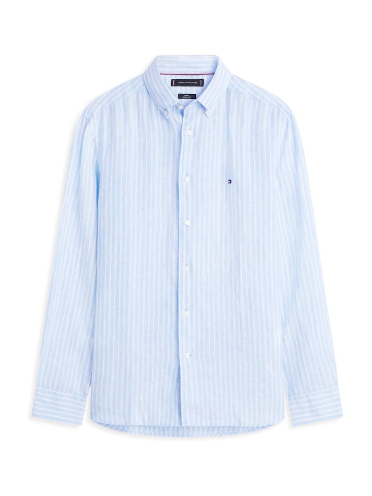 Tommy Hilfiger Cloudy Blue / Stripe Regular Fit Bengal Stripe Pure Linen Shirt - Image 5 of 5