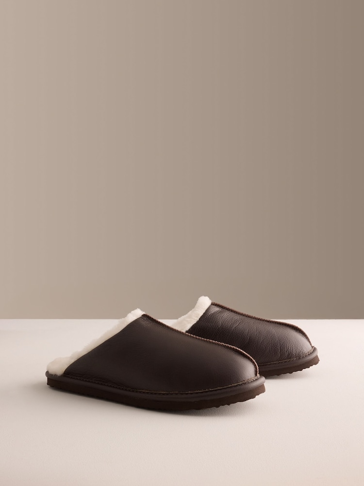 Brown Signature Leather Mule Slippers - Image 2 of 6 Brown Signature Leather Mule Slippers - Image 2 of 6