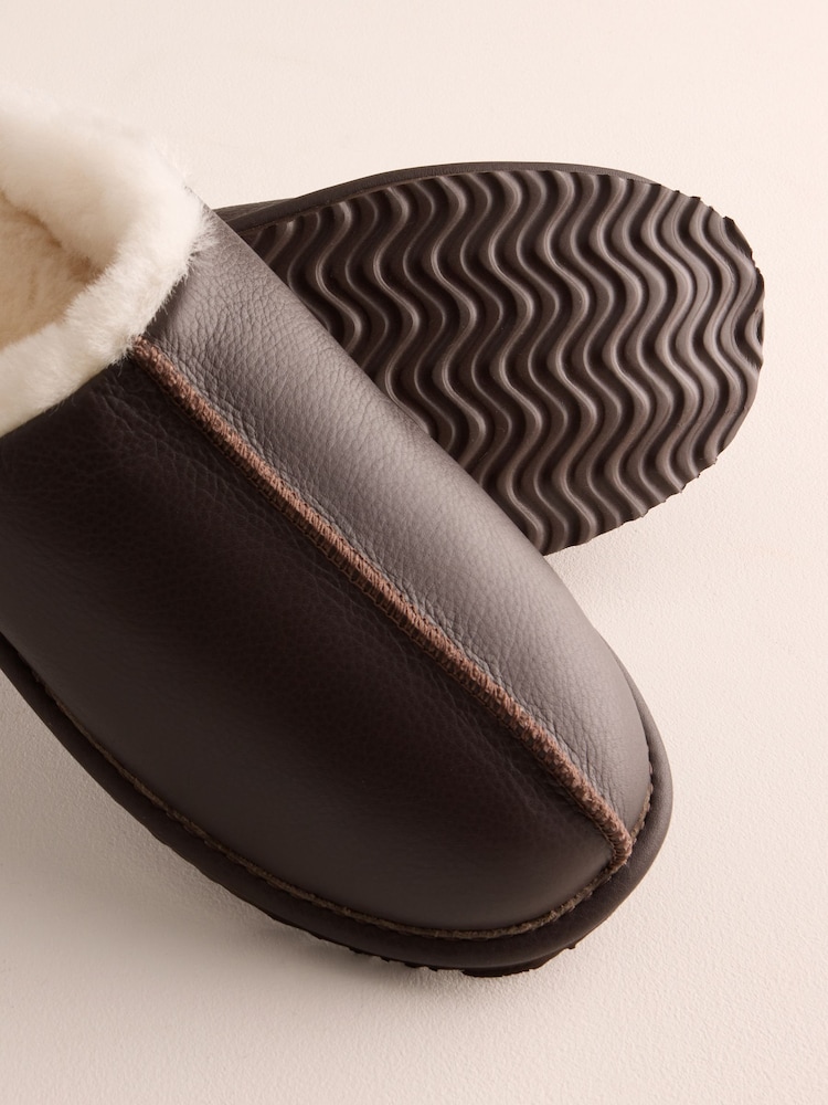 Brown Signature Leather Mule Slippers - Image 6 of 6 Brown Signature Leather Mule Slippers - Image 6 of 6