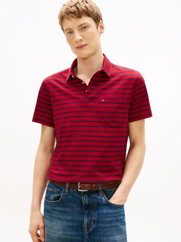 Tommy Hilfiger Red Stripe Jersey Polo Shirt - Image 1 of 5 Tommy Hilfiger Red Stripe Jersey Polo Shirt - Image 1 of 5