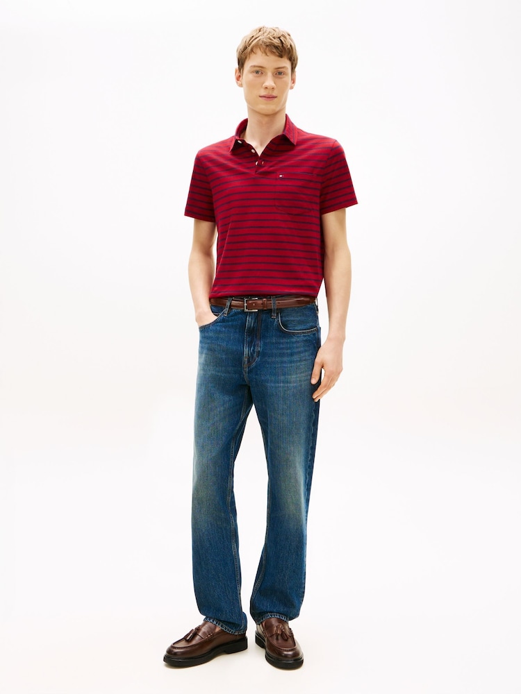 Tommy Hilfiger Red Stripe Jersey Polo Shirt - Image 2 of 5 Tommy Hilfiger Red Stripe Jersey Polo Shirt - Image 2 of 5