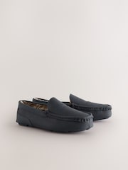 Navy Faux Fur Lined Moccasin Slippers - Image 2 of 7