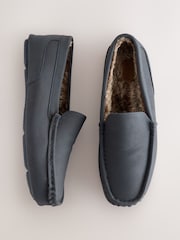 Navy Faux Fur Lined Moccasin Slippers - Image 3 of 7