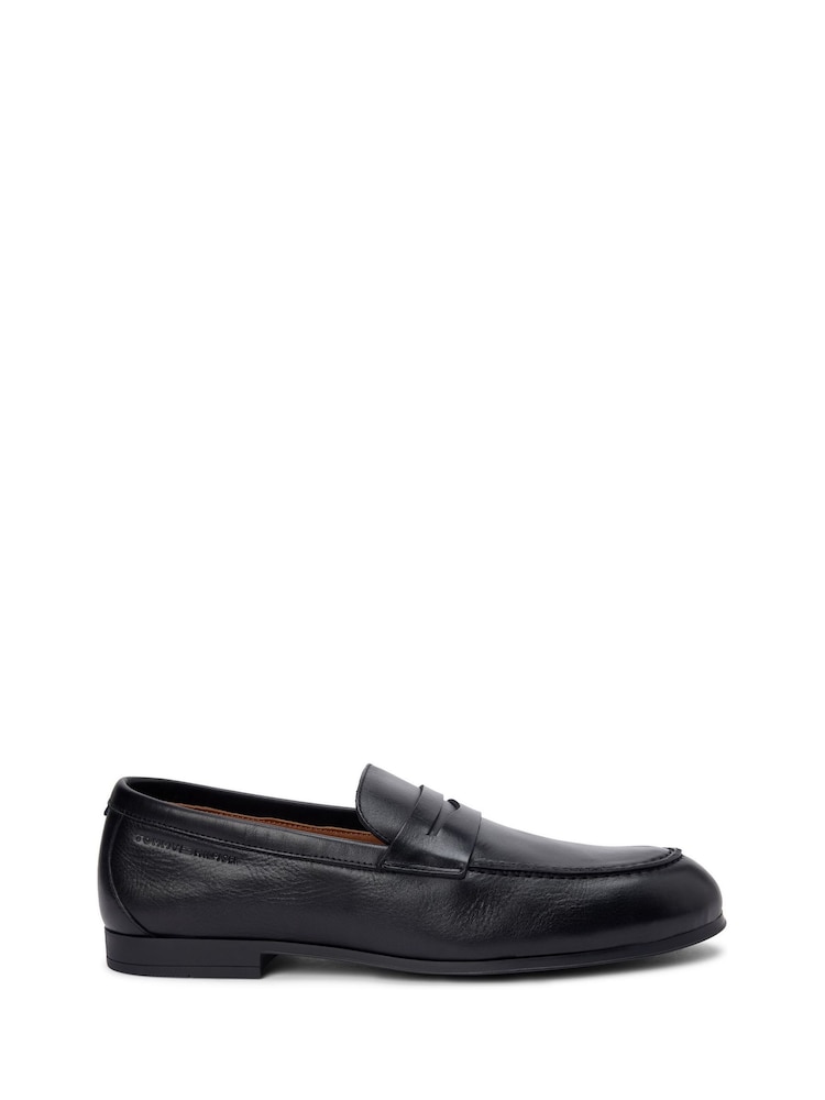Tommy Hilfiger Black Leather Flexible Loafers - Image 1 of 7