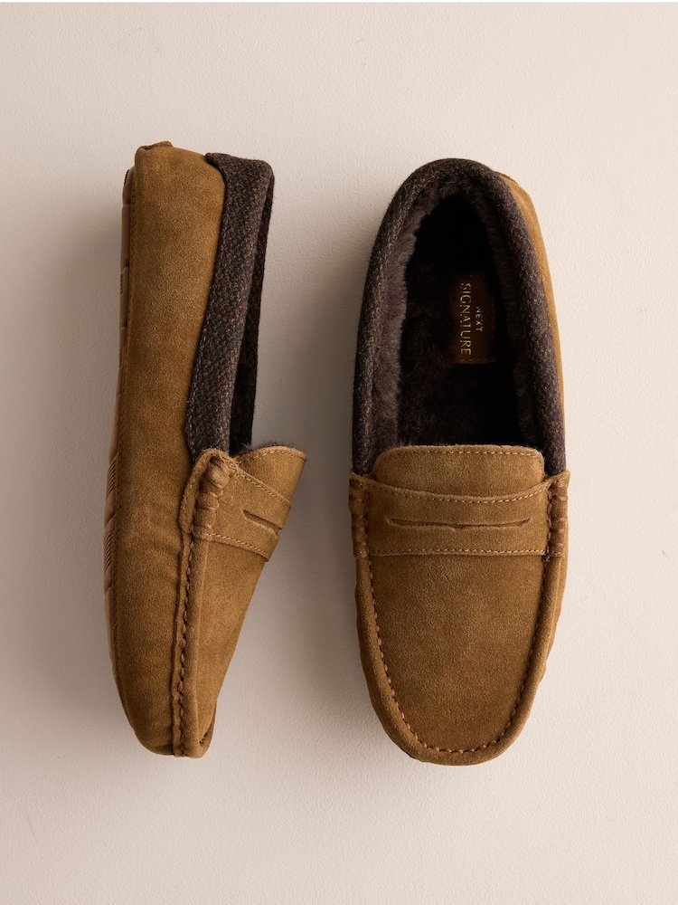 Tan Brown Suede Moccasin Slippers - Image 2 of 6 Tan Brown Suede Moccasin Slippers - Image 2 of 6