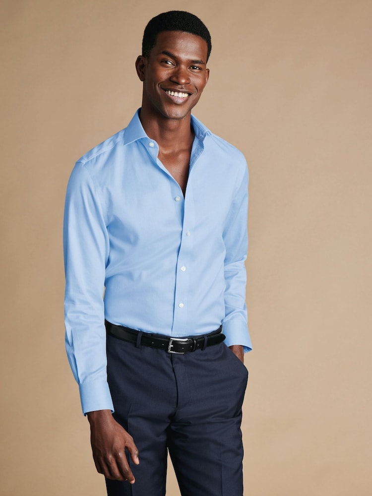 Charles Tyrwhitt Blue Non-Iron Puppytooth Shirt - Image 1 of 6 Charles Tyrwhitt Blue Non-Iron Puppytooth Shirt - Image 1 of 6
