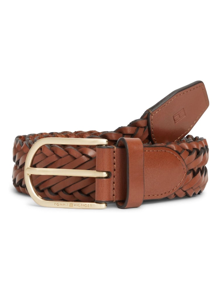 紫色 - Tommy Hilfiger Rounded Buckle Casual Woven Leather Belt - 4的图像1｝