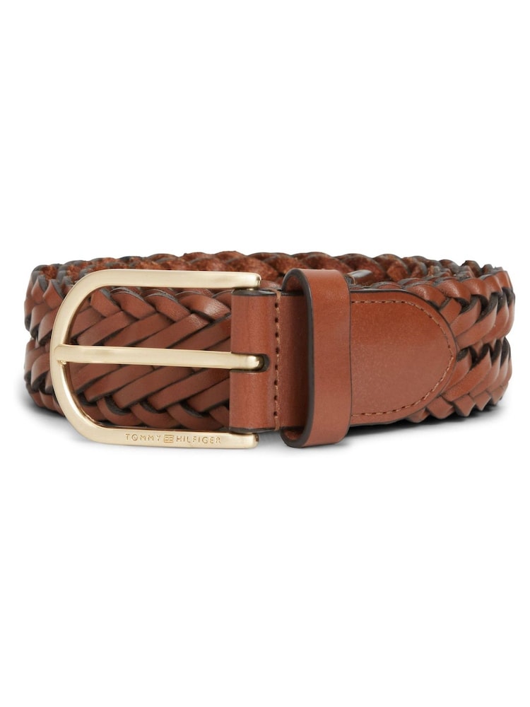 紫色 - Tommy Hilfiger Rounded Buckle Casual Woven Leather Belt - 4的图像2｝