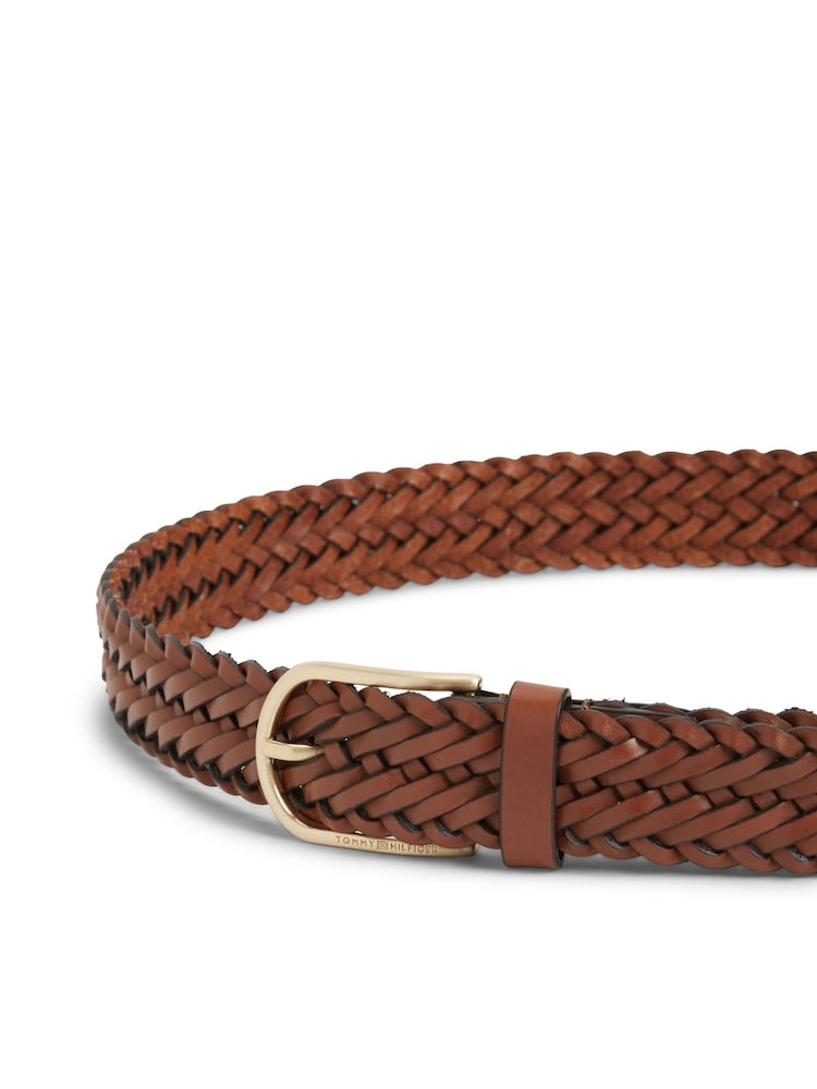 紫色 - Tommy Hilfiger Rounded Buckle Casual Woven Leather Belt - 4的图像4｝