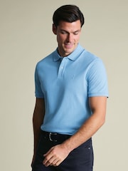 Charles Tyrwhitt Blue Short Sleeve Cotton Stretch Pique Polo Shirt - Image 1 of 5