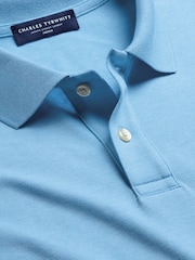 Charles Tyrwhitt Blue Short Sleeve Cotton Stretch Pique Polo Shirt - Image 4 of 5