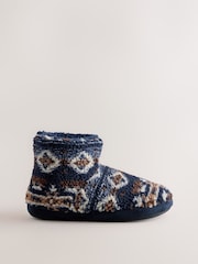 Navy/Burgundy Borg Boot Slippers - Image 3 of 7